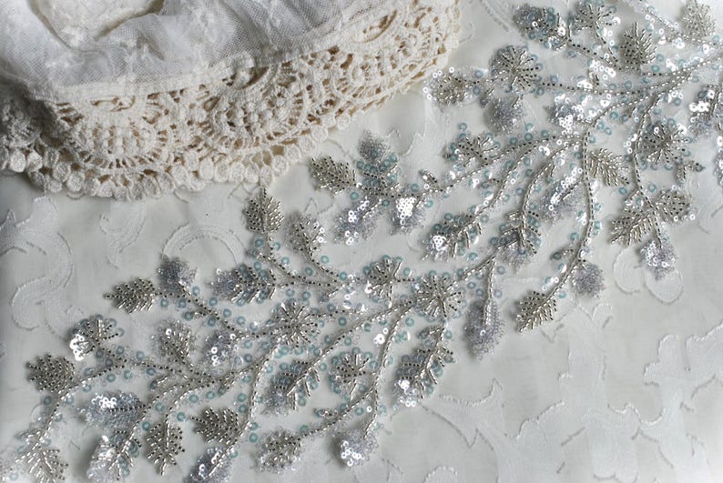 Beaded Sequin Flower & Leaf Appliques: Iridescent 3D Embellishments image 10