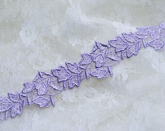 Purple Embroidered Venice Floral Leaf Lace Trim 1 1/4", Doll Trim, Scrapbooking Junk Journal Lace Trim, Costume