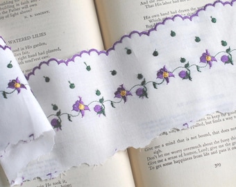 Purple & Green Polka Dot Cotton Floral Embroidered Scalloped Edge Fabric Eyelet Trim 3 1/4" , 5 yds Decorative Fabric Trim Embellishment