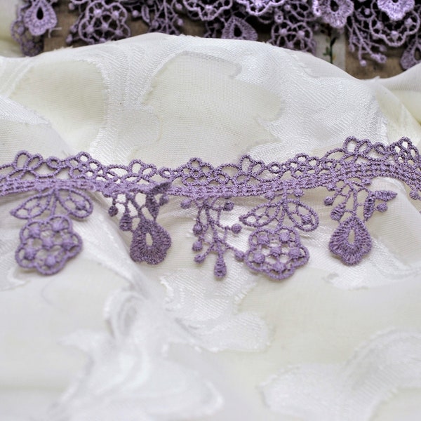 Purple Flower Lace Tassel Fringe, Venice Hollow Lace Trim, Little Girl Lace, Junk Journal Slow Stitch Snippet Cluster Scrapbooking Supplies