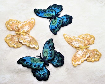 3D Applique Sew On Butterfly, Yellow or Aqua & Blue Butterfly, Scrapbooking, Art Junk Journal Ephemera, Slow Stitching, Art Quilt