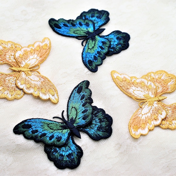 3D Applique Sew On Butterfly, Yellow or Aqua & Blue Butterfly, Scrapbooking, Art Junk Journal Ephemera, Slow Stitching, Art Quilt