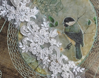 Dainty Beaded Sequin Tulle Floral Lace Trim, Vintage Inspired Embellishment