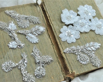 Beaded Sequin Flower & Leaf Appliques: Iridescent 3D Embellishments