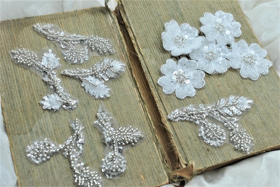 Beaded Sequin Flower & Leaf Appliques: Iridescent 3D Embellishments