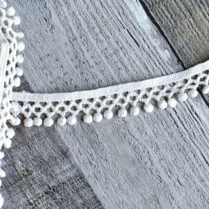 Cream Small l:attice PomPom Crochet Cotton Trim Lace, Dainty Cream Pom Pom Trim 3/4&quot;, Scrapbook Journal Trim Doll Arts and Crafts Trim