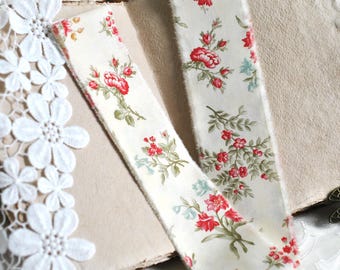 Hand Torn Multicolor Red, Green & Teal Flower Floral Fabric Strips 2"