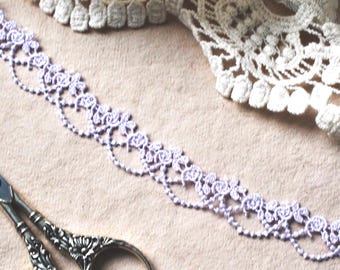 Dainty Delicate Lavender Floral Rose Swag Lace Trim 3/4"Decorative Edging