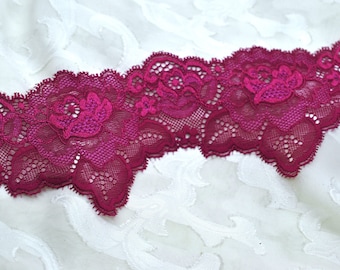 Dark Fuchsia Wide Soft Stretch Scalloped Lace 3 1/2", Lingerie Supply, Pajama Supply