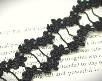 Black Vertical 1" Floral Ladder Lace Trim, Scrapbooking Junk Journal Lace Trim, Shabby Chic Trim, Rose Lace Trim