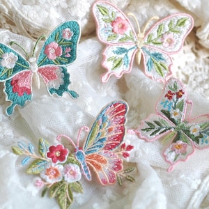 Whimsical Colorful Assorted Bundle of Flower Embroidered Multicolor Butterfly Sew-on/Iron-on Patch
