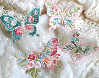 Whimsical Colorful Assorted Bundle of Flower Embroidered Multicolor Butterfly Sew-on/Iron-on Patch