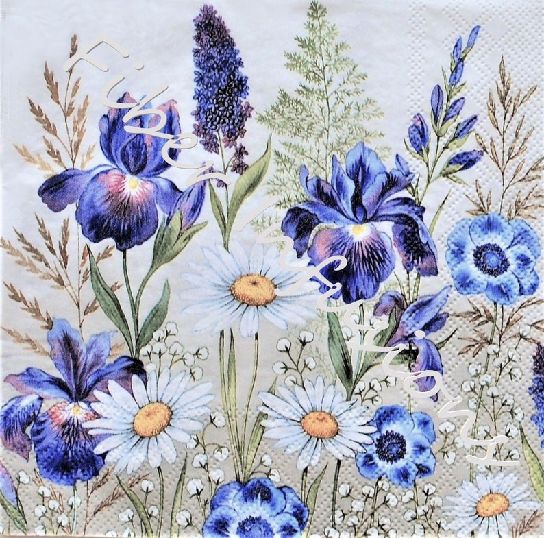 Decoupage Luncheon Paper Napkin Purple Iris White Daisy Etsy