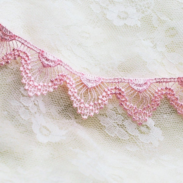 Pink Venice Embroidered Triangle Dot Trim Lace, Scrapbook Journal Trim, Doll Trim, Arts and Crafts Trim