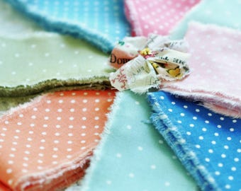 Curated White Polka-dot Fabric Bundle Multicolor Hand Torn 2" Cotton Frayed Fabric Strips