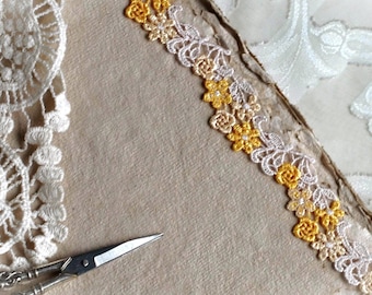 Golden Yellow Venice Petite Narrow Floral Trim 7/8"  Doll Scrapbook Journal Slow Stitching Crazy Quilting Decorative Edging