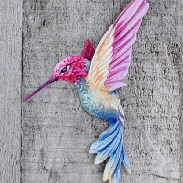 Handmade Hummingbird Graphics Die Cuts, Embossed Textured Paper Die Cut Embellishments, Large Bird Die Cut Ephemera,