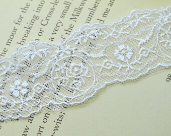 Rayon Vintage Inspired Dainty Floral Design Embroidered Scallop Mesh Lace Trim  1 1/2", Journal Scrapbooking Lace, Shabby Chic, Doll Lace