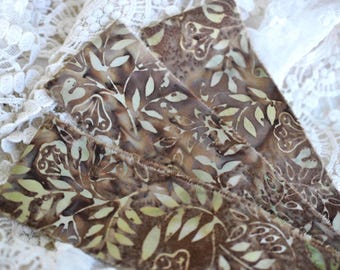 Hand Torn Batik Indonesian Leaf Cotton Fabric Strips 2"