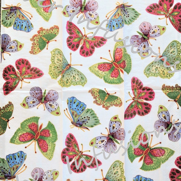 Decoupage Large Whimsical Butterfly Paper Napkin, Butterfly, Botanical, Mixed Media Supply, Altered Art Supply, Ephemera