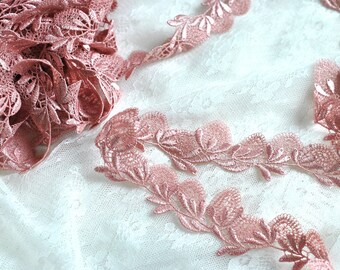 Mauve Venice Decorative Airy Floral Embroidered Trim Lace 1 1/2"", Scrapbook Journal Trim, Doll Trim, Arts & Crafts Trim