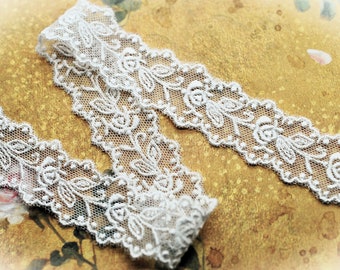 Dainty Scallop White Floral Flower Lace Mesh Trim 7/8"
