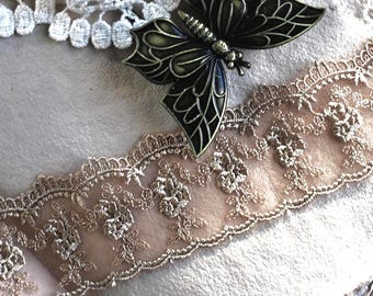 Vintage Inspired Brassy Gold Embroidered Floral Flower Organza Mesh Scallop Swag Lace 1 3/4"
