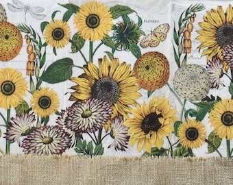 Decoupage Large Paper Napkin, Sunflowers & Butterfly, Botanical Flower, Bird, Vintage Inspired, Floral Paper Napkins, Altered Art Supply