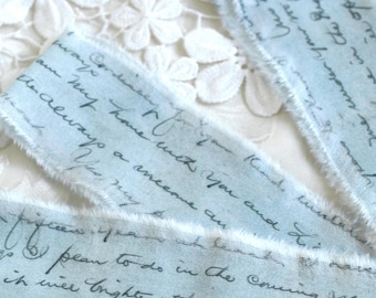 Hand Torn Handwriting Cursive Script Cotton Fabric Strips 2/3",