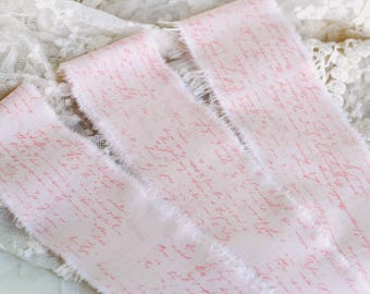 Hand Torn Coral Blush Handwriting Cursive Script Cotton Fabric Strips 2"