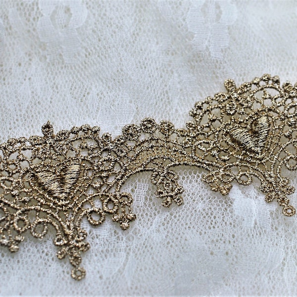 Vintage Inspired Hollow Heart Gold Metallic Lace Trim, Gold Glitz Lace, Sparkle Lace, Junk Journal Scrapbooking Arts n Crafts Lace Doll