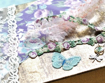 Purple Bundle Assortment of Trims & Fabrics Scrapbooking Junk Journal Cardmaking Embellishment Bundle