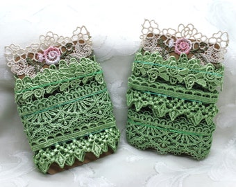 Green Lace Bundle of Embroidered Hollow Floral Swag Lace Trim 1/2" to 1", Lace Bundle, Lace Assortment