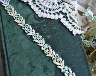 Mint Green Venice Petite Narrow Floral Trim 5/8" for Dolls Scrapbooks Journals Slow Stitching Crazy Quilting Decorative Edging