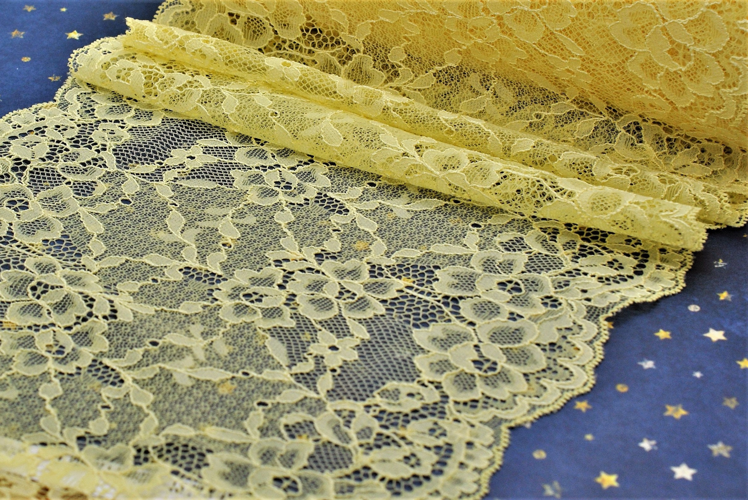 Snippet Supply Lingerie Lace Journal Scrapbooking Collage Slow Stitch Lace Multicolor Floral Wide Stretch Double Scallop Soft Lace
