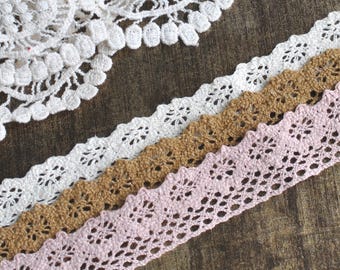 Crochet Bundle of 3 Laces...Multi Color Floral Flower Lace 1" Decorative Fabric Embellishment