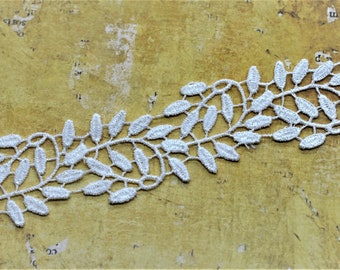 White Embroidered Leaf Trim (1 1\8"), Art Journal Scrapbooking Embellishment, Slow Stitch, Crazy Quilting. Mixed Media Creations