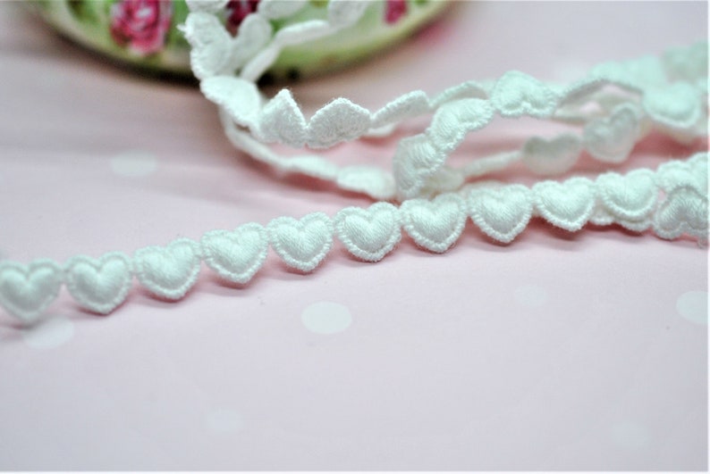 Tiny Teeny Baby Hearts Trim Lace, Dainty Heart Trim, Puffy 3D Heart Trim, Scrapbook Journal Trim, Doll Trim, Hair Arts and Crafts Trim image 1