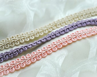 Gimp Braided Fringe in Beige Peach Purple 1/2", Braided Cord, Doll Lace, Art Journal Trim, Scrapbooking Lace