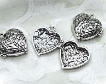 Large Angel Wings Heart Antique Silver Magnet Locket Pendant Charm for DIY Creations