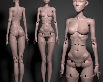Model DS - realistic female bjd doll STL OBJ 3D print model | articulated posable girl figure | customizable resin doll kit