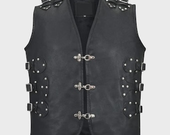 Chaleco de motociclista de cuero auténtico acolchado con rombos para hombre, estilo club, ropa de motociclista, estilo chaleco, hecho a mano.