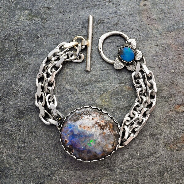 Big Boulder Opal Chain Bracelet Round