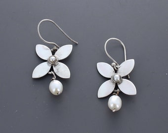 Silver Primrose Drops with Pearls