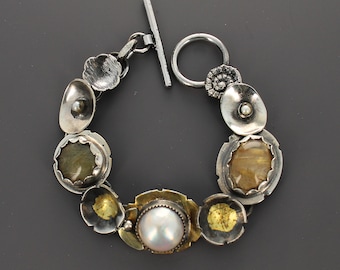 Keum Boo Cups with a Mabe Pearl and Rutilated Quartz