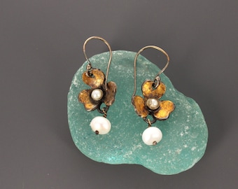 Gold Trillium Drops with Pearls