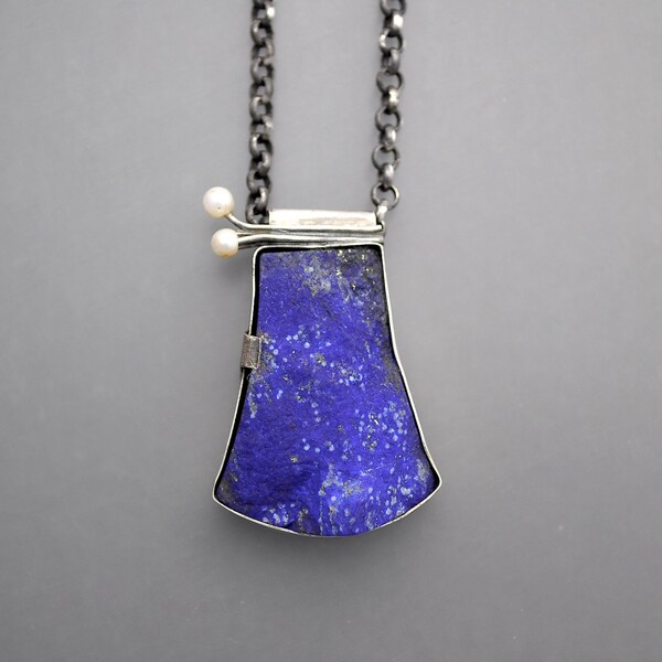 Natural Faced Lapis and Pearl Necklace