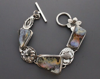 Three Opals with Silver Flowers