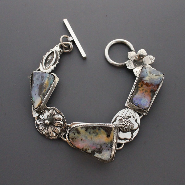 Three Opals with Silver Flowers