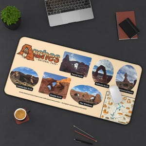 Arches National Park Schreibtischmatte, Naturliebhaber Geschenk, Bürodekoration, umweltfreundliches Schreibtischzubehör, Kartendesign für Abenteurer, Geschenk für Reisende